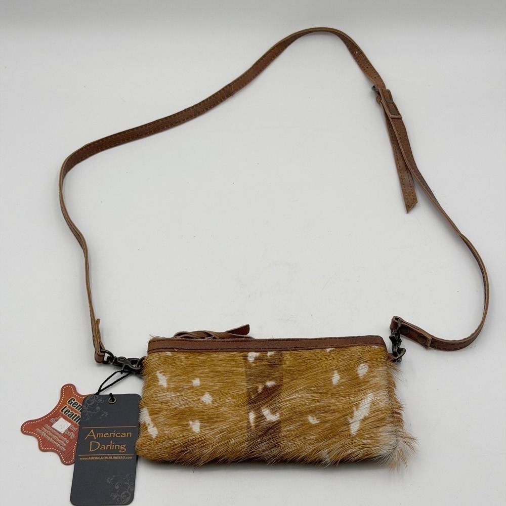 American Darling Brown Leather Hair on Hide Spotted Crossbody Bag New Western